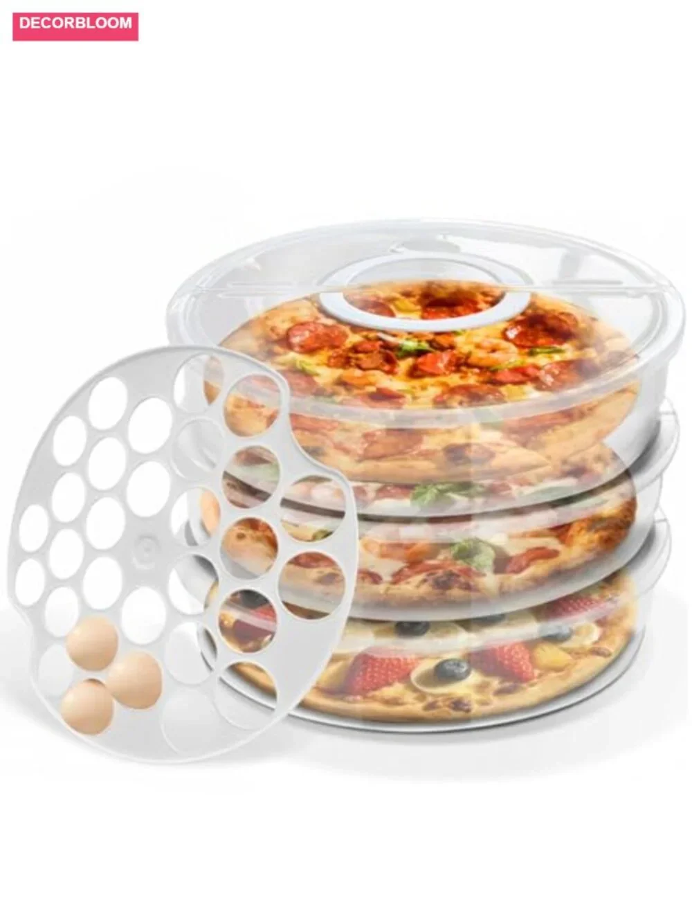 Reusable Pizza Pie Storage Container Set with Lid Handle and Egg Tray